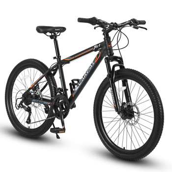  24 Inch Mountain Bike Boys Girls, Steel  Frame, Shimano 21 Speed Mountain Bicycle with Daul Disc Brakes and Front Suspension MTB