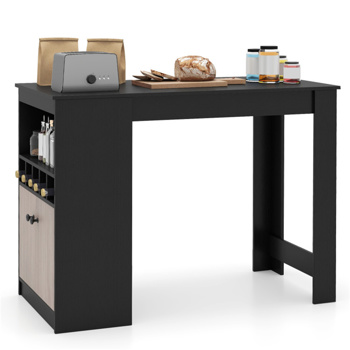 48 inch black kitchen bar table with storage cabinet and wine rack