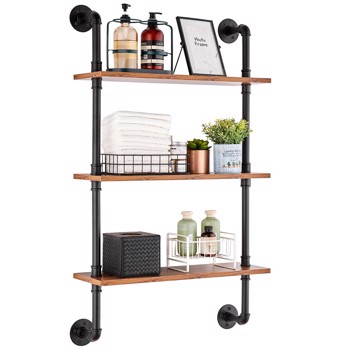 3-Tier Industrial Pipe Shelf, 24x7.87 Inches, Wall-Mounted Storage Solution for Kitchen and Bedroom, Space-Saving Design