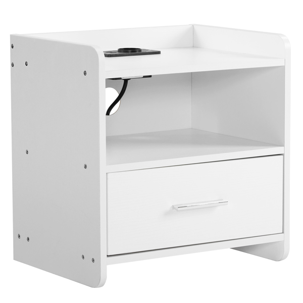 39*29*41cmcm Particleboard Pasted Triamine Single Drawer With Socket With LED Light Bedside Table White