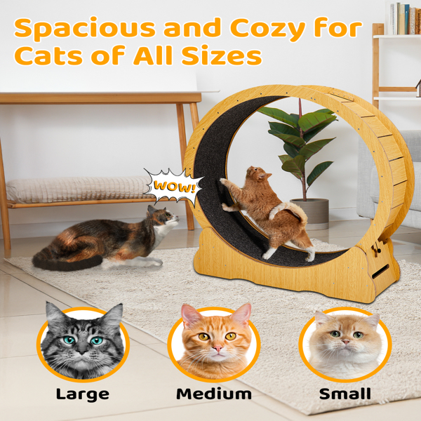 Cat Wheel Exerciser for Indoor Cats, 43.3-inch Large Cat Exercise Wheel for Running Silent, Cat Treadmill with Safety Lock for Cat's Fitness and Health, Natural Wood