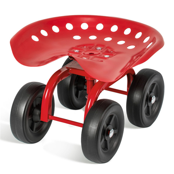 360° Garden Rolling Workseat with Swivel Seat and Adjustable Height-Red 