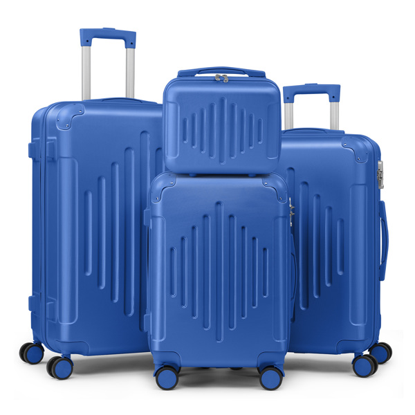 Complete 4-Piece ABS Luggage Set with Diamond Pattern & Reinforced Corners (Deep Blue)