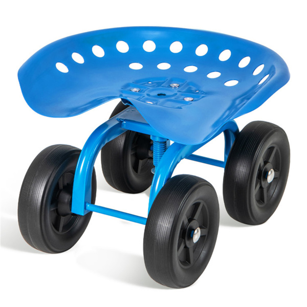 360° Garden Rolling Workseat with Swivel Seat and Adjustable Height-Blue 