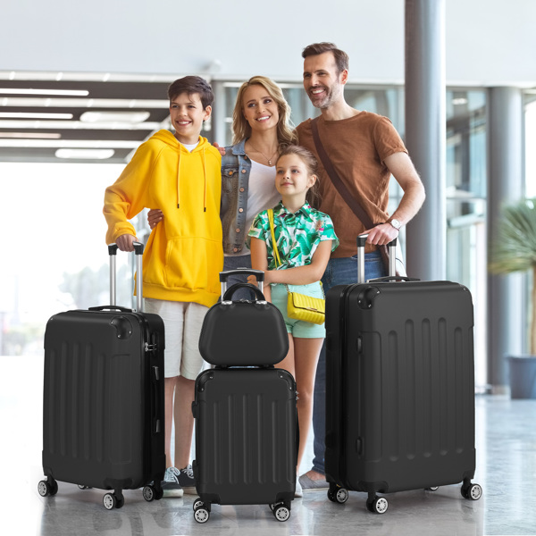 4-Piece Suitcase Set, Travel Suitcase Set, Hard Shell Trolley Made of ABS with Telescopic Handle, Hand Luggage, black