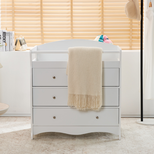 三层抽屉 白色 油漆面密度板 90.5*58*92cm 儿童木床 带安全带 换尿布台 婴儿-10