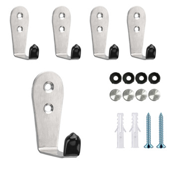5-piece set of large L-shaped stainless steel hooks for entrance door panels, wardrobe and schoolbag (natural color)