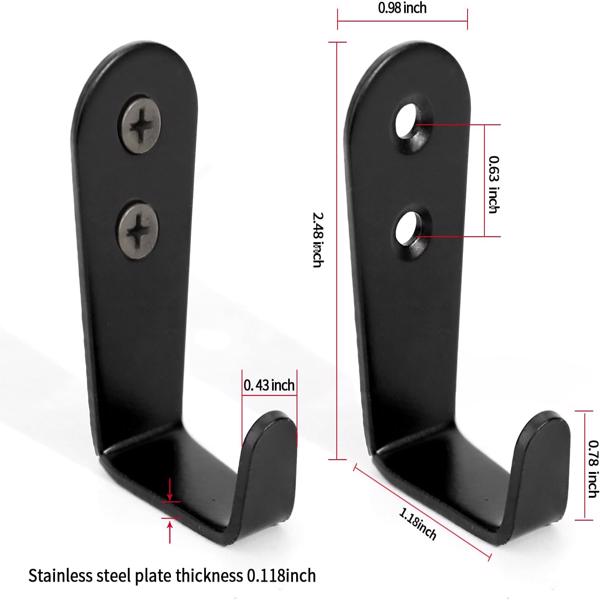 5件套大号L型不锈钢挂钩玄关门板衣橱书包（黑色）-6