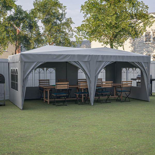 10 x 20 ft Heavy Duty Awning Canopy Pop Up Gazebo Marquee Party Wedding Event Tent with 6 Removable Sidewalls & Carry Bag, Gray