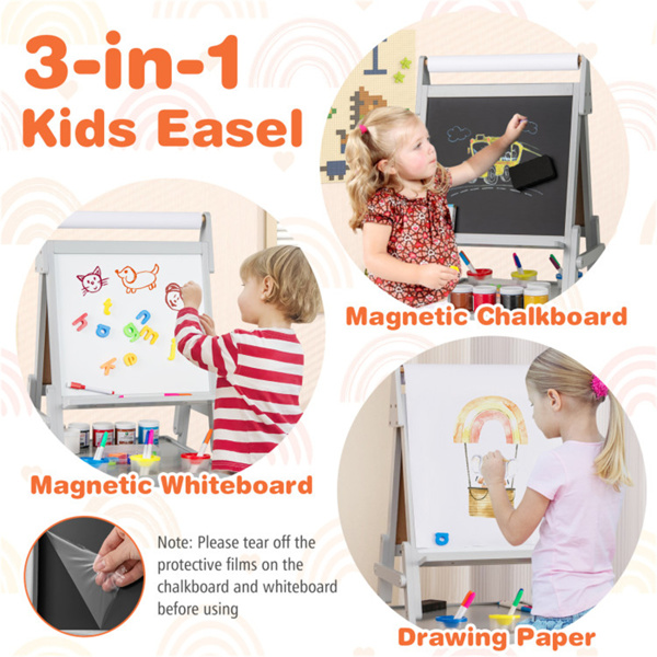 Gray 3-in-1 Art Easel  with Magnetic Chalkboard and Whiteboard