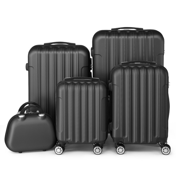 5-Piece Suitcase Set, Travel Suitcase Set with Cosmetic Case, Hard Shell Suitcase Set Made of ABS, Luggage Set with Vanity Case, black