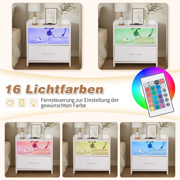 39*29*41cmcm Particleboard Pasted Triamine Single Drawer With Socket With LED Light Bedside Table White