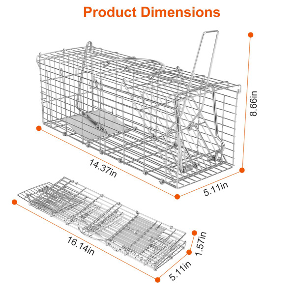 Foldable Rat Trap Cage Humane Live Rodent Trap Cage Galvanized Iron Mice Mouse Control Bait Catch with Detachable L Shaped Rod