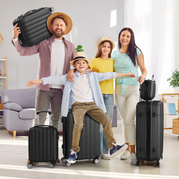 5-Piece Suitcase Set, Travel Suitcase Set with Cosmetic Case, Hard Shell Suitcase Set Made of ABS, Luggage Set with Vanity Case, black