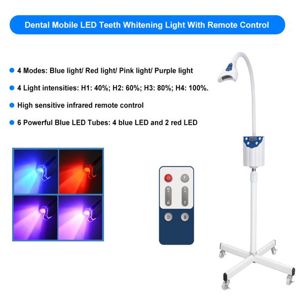 4 Colors Dental Mobile Cold Bleaching Teeth Whitening Light Lamp Teeth Bleach System With Remote Control 4 Modes Adjustable Light Intensities