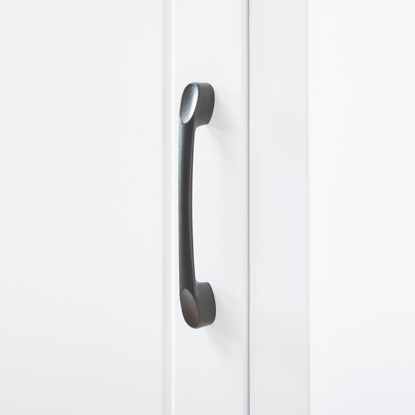 高浴室储物柜，独立式储物柜，带两个门和可调节搁板，门搁板设计，MDF 板，涂漆饰面，白色-6