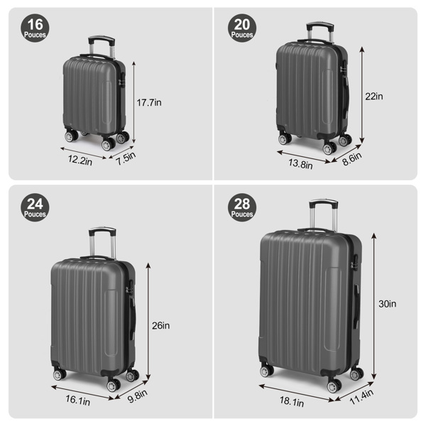 4-Piece Suitcase Set, Travel Suitcase Set, Hard Shell Trolley Made of ABS with Telescopic Handle, Hand Luggage, grey