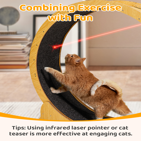 Cat Wheel Exerciser for Indoor Cats, 43.3-inch Large Cat Exercise Wheel for Running Silent, Cat Treadmill with Safety Lock for Cat's Fitness and Health, Natural Wood