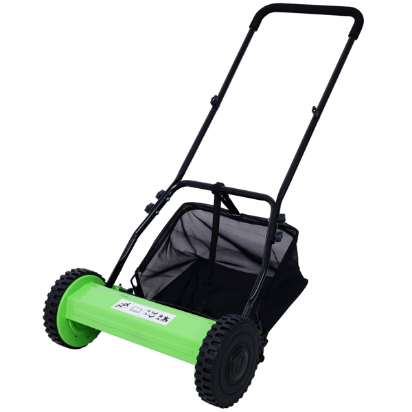 14-Inch 5-Blade Push Reel Lawn Mower with Grass Catcher, GREEN COLOR 