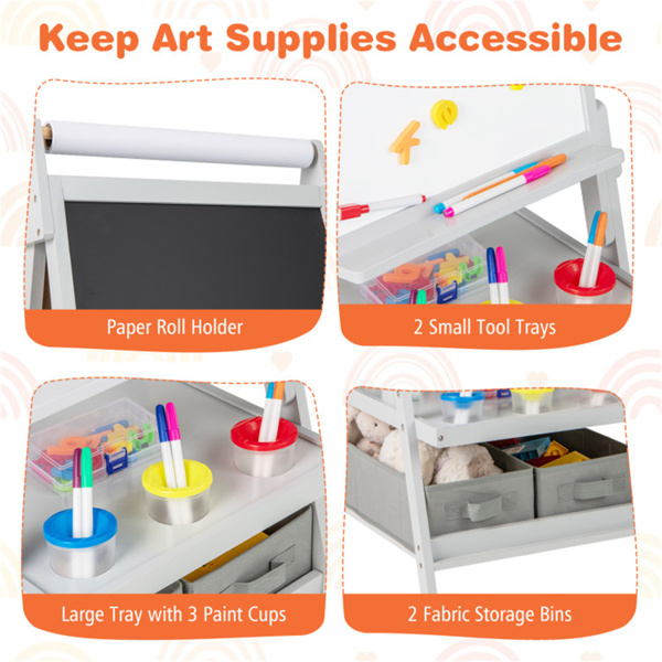 Gray 3-in-1 Art Easel  with Magnetic Chalkboard and Whiteboard