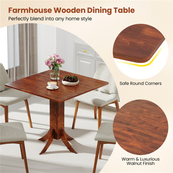 Walnut Square Dining Table with Pedestal Base and Rubber Wood Frame