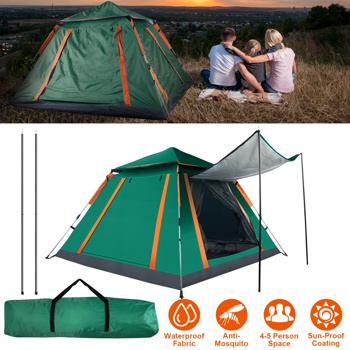4-5 Person Pop-Up Camping Tent, Instant Setup Family Tent with 2 Mosquito Nets Windows, Portable for Hiking, Backpacking & Outdoor Adventures, Waterproof & Windproof--Green