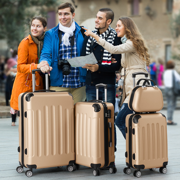 4-Piece Suitcase Set, Travel Suitcase Set, Hard Shell Trolley Made of ABS with Telescopic Handle, Hand Luggage, Champagne gold