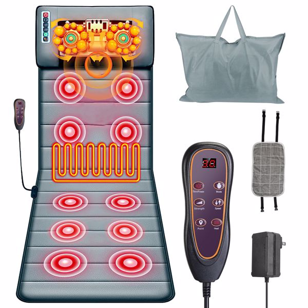 Full Body Massage Mat with Heat 10 Neck Shiatsu Kneading Massage Heads, Multifunctional Electric Heated Massage Chair Back Pad for Back Lumbar Leg Pain Relief（No shipments on weekends）