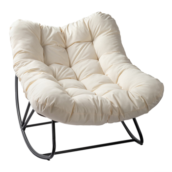 Oversized <b style=\\'color:red\\'>Rattan</b> Papasan Chair, Outdoor Steel Wicker Rocking Seating with Thick Padded Cushion