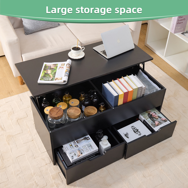 Lift-Top Coffee Table with Storage Center Tables Hidden Compartment & 2 Drawers, Sofa Table For Living Room