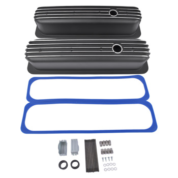 Black Finned Tall Valve Covers 3-11/16\\" Height with Center Bolt for Chevy SBC 305 350 450 5.0L & 5.7L