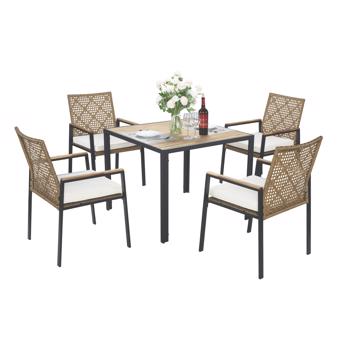 All Weather 5-Piece Patio Dining Table Sets, Patio <b style=\\'color:red\\'>Conversation</b> Set Acacia Wood Table Top