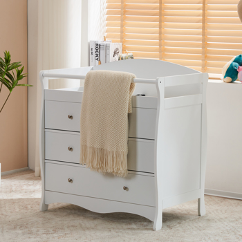 White 3-Tier Drawer Baby Cot with Safety Guard – 90.5x58x92cm | Wooden Baby Bed & Storage Combo