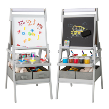 Gray 3-in-1 Art Easel  with Magnetic Chalkboard and <b style=\\'color:red\\'>Whiteboard</b>