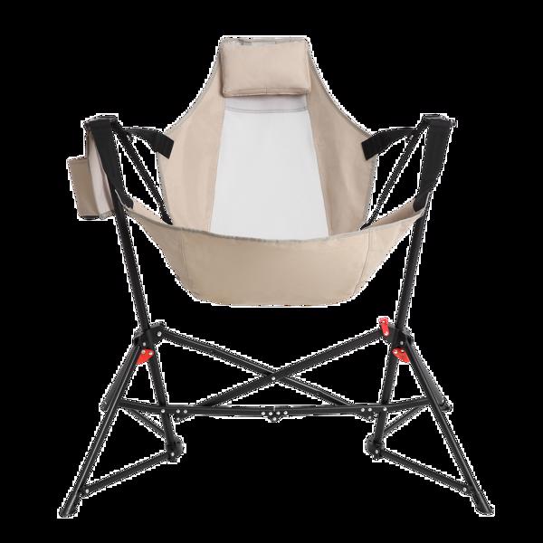 吊床露营椅，折叠便携式摇椅，铝合金可调节靠背摇摆椅，带枕头杯架，带手提包的躺椅，适合户外旅行草坪后院，卡其色-15