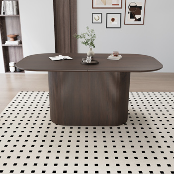 63 \\" MDF New Style Dining Table and Regular Edge Table, 4-8 Person Dining Table, Vertical Striped Table Legs, Thick Elegant Combination Table Top, Suitable for Home and Kitchen
