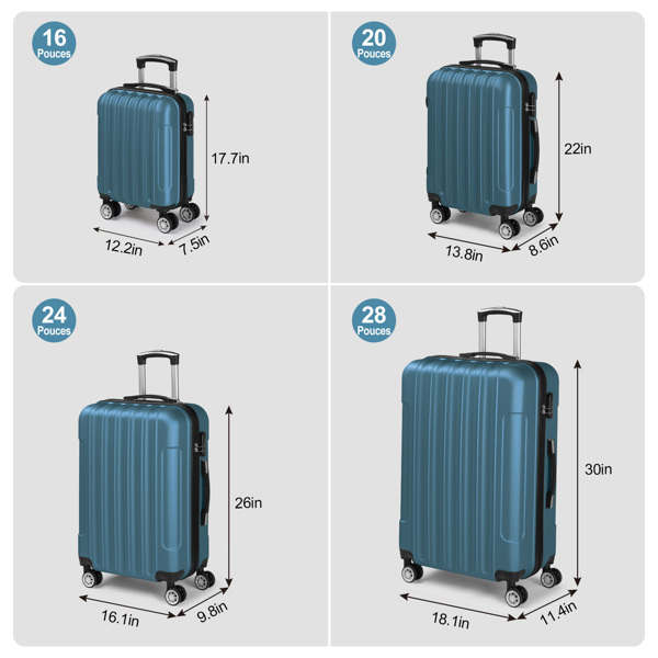 4-Piece Suitcase Set, Travel Suitcase Set, Hard Shell Trolley Made of ABS with Telescopic Handle, Hand Luggage,Blue