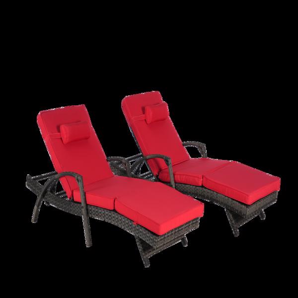 户外柳条长躺椅 2 件套带靠垫，柳条躺椅草坪日光浴椅躺椅可达 150° 海滩池畔花园-11