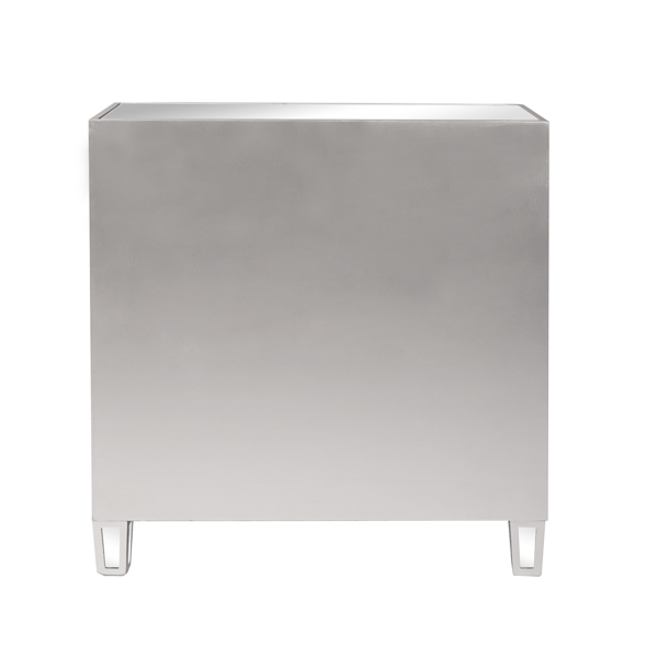 28in MDF With Mirror Surface Two Drawers Two Doors Bedside Table Silver