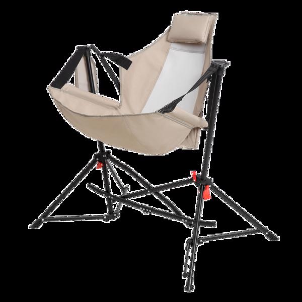 吊床露营椅，折叠便携式摇椅，铝合金可调节靠背摇摆椅，带枕头杯架，带手提包的躺椅，适合户外旅行草坪后院，卡其色-11