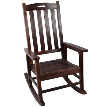 Wooden Oversized Porch Rocker Chair With Wide Seat and Tall Backrest,High Back Smooth Rocking Chairs for Outdoor & Indoor ,brown color 