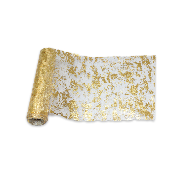 Gold Table Runner, Glitter Metallic Mesh Table Runner 11 Inch x 49 Feet, Table Decorations for Wedding, Birthday Party
