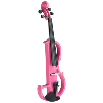 Full Size 4/4 Bunnel Edge Electric Silent Violin with Case Bow Rosin Headphone Connecting Line Pink