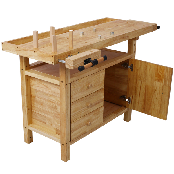 Wood Workbench - Wooden Workbench for Garage Workshop and Home, with Rapid Action Woodworking Vise 7 Inch Jaw Width Made with Heavy-Duty Cast Iron ,GRAY 