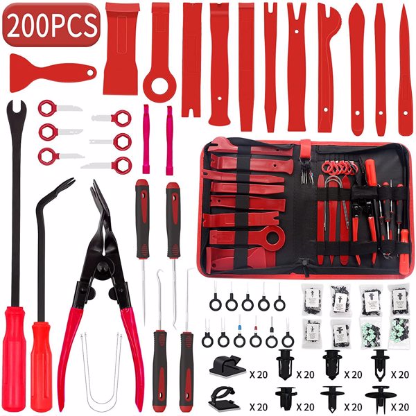 200PCS Trim Tool Auto Removal Kit, Trim Removal Kit for Car/Trim/Panel/Door/Audio/Auto Clip Pliers (Red)