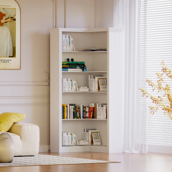 Corner bookshelf, 5 tier open bookshelf, good texture, sturdy and durable, high environmental protection, storage, display, reading one-stop meet, bedroom, living room, study, the essential bookshelf.