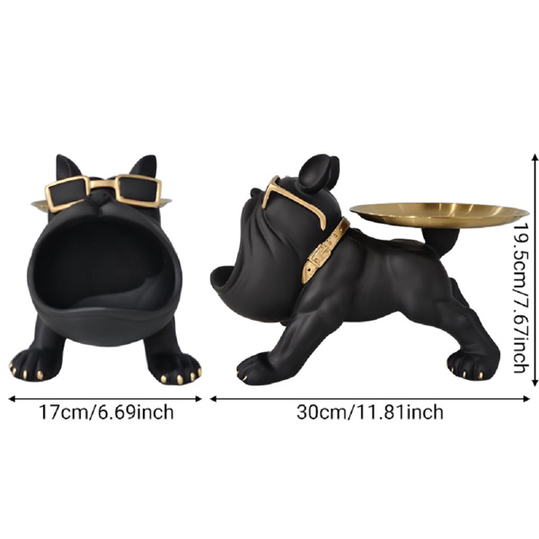 创意斗牛犬进门口放钥匙的摆件玄关鞋柜收纳盒 黑色-2