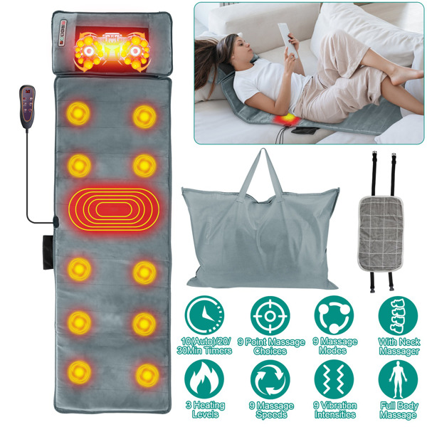 Full Body Massage Mat with Heat 10 Neck Shiatsu Kneading Massage Heads, Multifunctional Electric Heated Massage Chair Back Pad for Back Lumbar Leg Pain Relief（No shipments on weekends）
