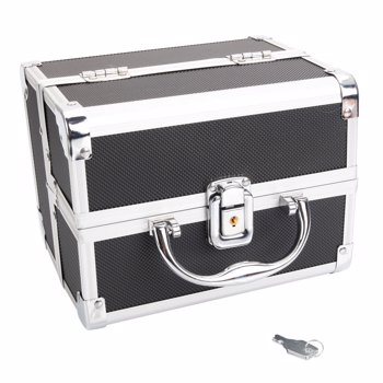 SM-2176 Aluminum Makeup Train Case Jewelry Box Cosmetic Organizer with Mirror 9\\"x6\\"x6\\" Black