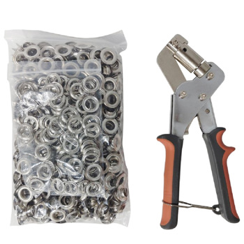  Portable Grommet Punching Machine Manual Press Tool with 3/8 Inch (10mm) Diameter 500 pcs Silver Grommets Eyelets